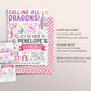 Dragon Birthday Invitation Editable Template, Girl Magical Adventure Dragon Theme Party Invite, Calling All Dragons Castle Evite Printable