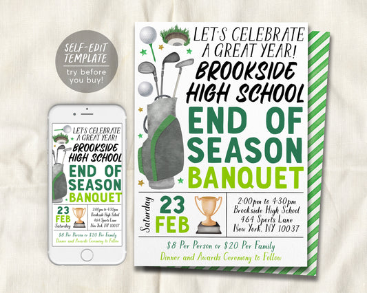 Golf End of Season Sports Banquet Invitation Editable Template