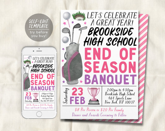 Golf End of Season Sports Banquet Invitation Editable Template