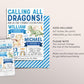 Dragon Joint Siblings Birthday Invitation Editable Template, Boy Twins Brothers Magical Dragon Theme Party Invite, Calling All Dragons Evite