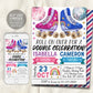 Roller Skating Joint Siblings Double Birthday Invitation Editable Template