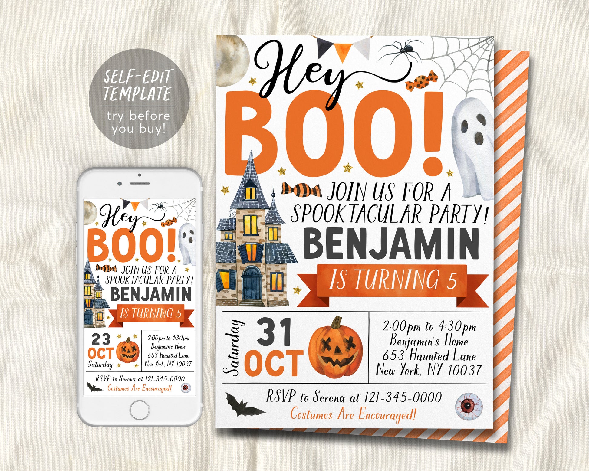 Halloween Birthday Invitation Editable Template