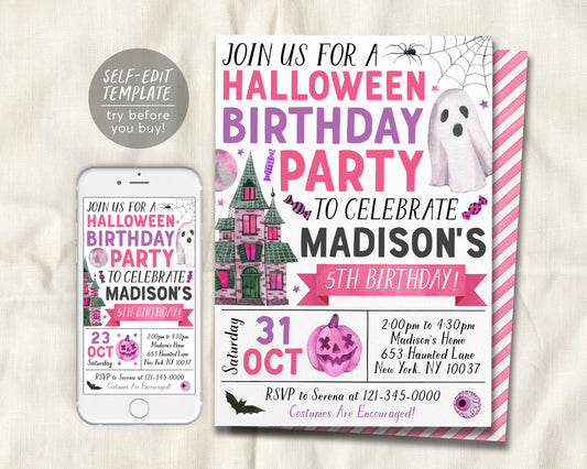 Halloween Birthday Invitation Editable Template