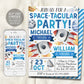 Outer Space Joint Siblings Double Birthday Invitation Editable Template