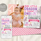 Dragon First Birthday Invitation With Photo Editable Template