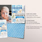 Dragon First Birthday Invitation With Photo Editable Template, Boy Magical Adventure Little Dragon Theme Party Invite , Dragons Castle Evite