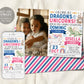 Dragons and Unicorns Joint Siblings Birthday Invitation With Photo Editable Template