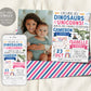 Dinosaurs and Unicorns Joint Siblings Birthday Invitation With Photo Editable Template