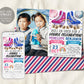 Roller Skating Joint Siblings Double Birthday Invitation With Photo Editable Template