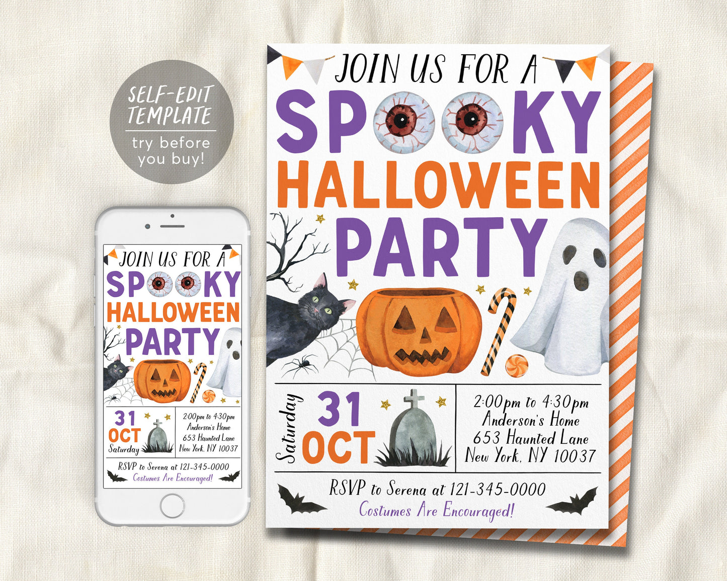 Halloween Party Invitation Editable Template