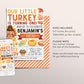 Little Turkey First Birthday Invitation Editable Template, Kids Thanksgiving Theme 1st Birthday Party Invite, Autumn Fall Birthday Evite