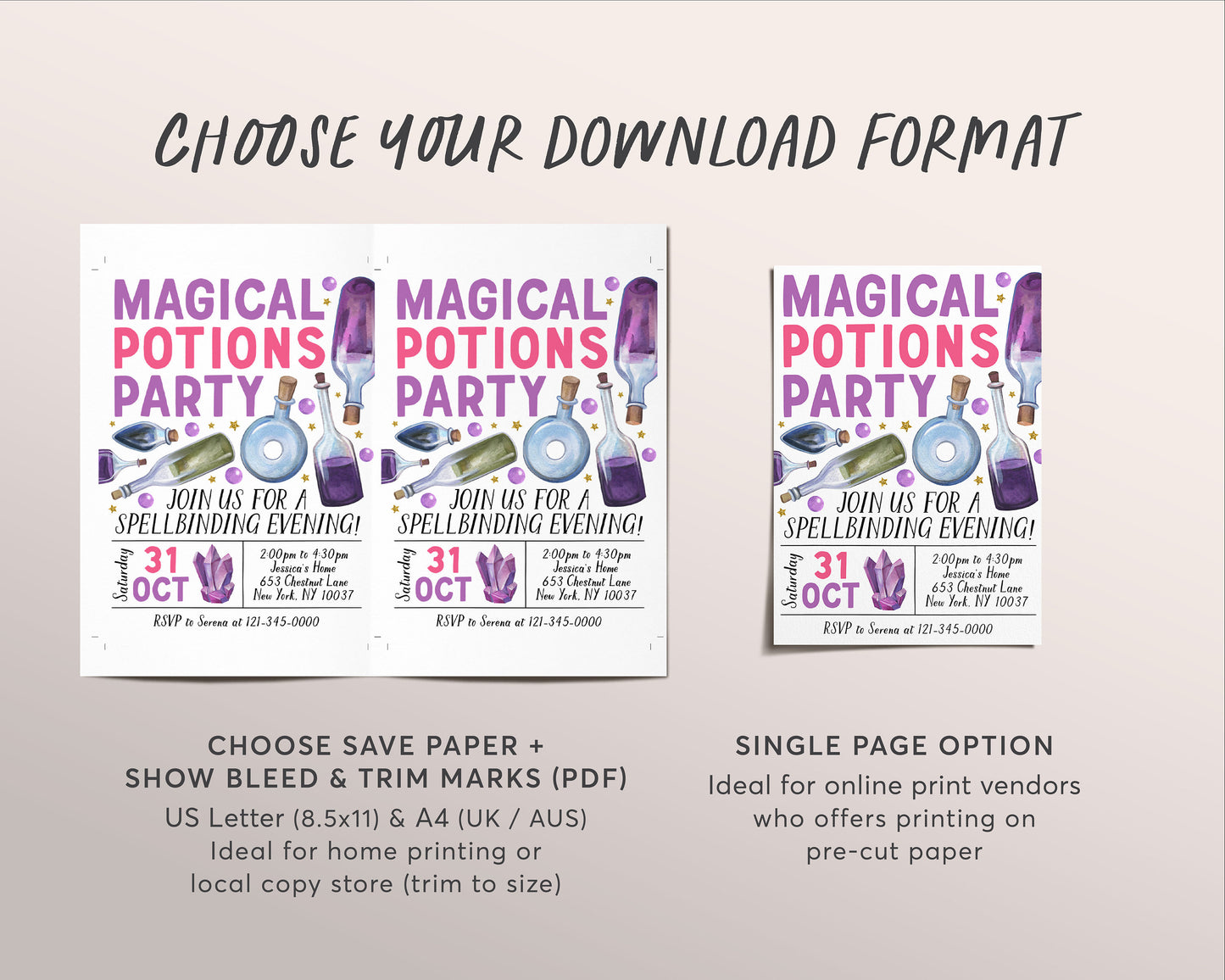 Magic Potion Party Invitation Editable Template, Magical Potions Witchcraft Night Party Invite, Halloween Witch Wizard Party Evite Printable