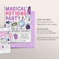 Magic Potion Party Invitation Editable Template, Magical Potions Witchcraft Night Party Invite, Halloween Witch Wizard Party Evite Printable