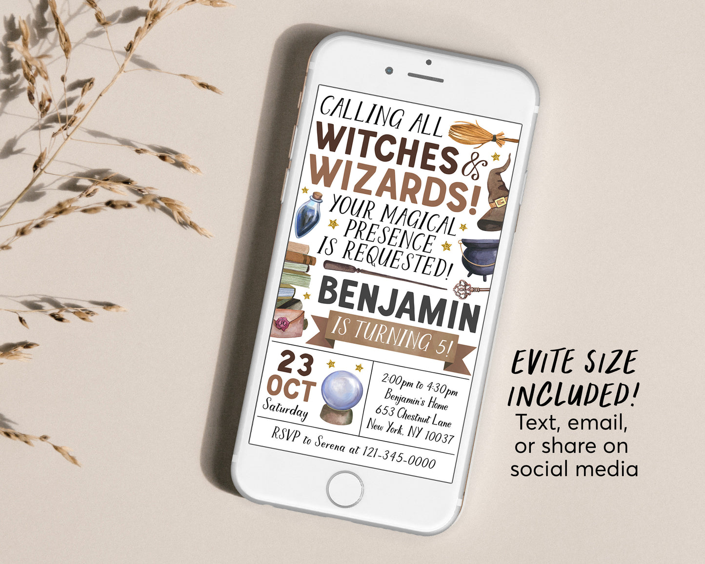 Wizard Birthday Invitation Editable Template, Kids Witches and Wizards Theme Magical Birthday Party Invite, Magic School Evite Printable