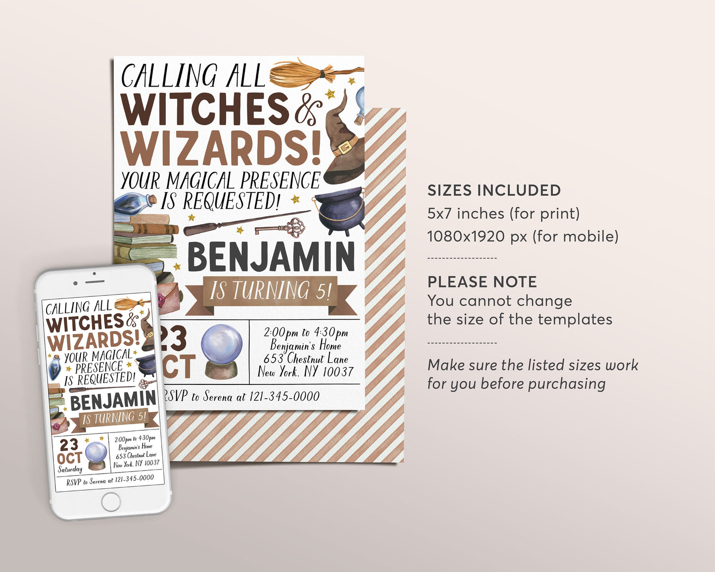 Wizard Birthday Invitation Editable Template, Kids Witches and Wizards Theme Magical Birthday Party Invite, Magic School Evite Printable