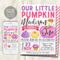 Our Little Pumpkin First Birthday Invitation Editable Template, Kids Girl Thanksgiving 1st Birthday Party Invite, Pumpkins Autumn Fall Evite