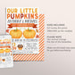 Our Little Pumpkins Joint Twins First Birthday Invitation Editable Template, Siblings Thanksgiving 1st Birthday Party Invite, Pumpkins Evite