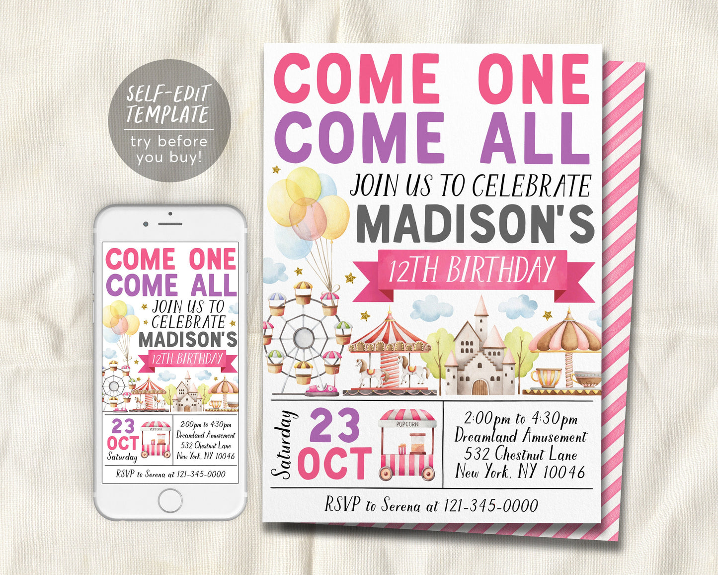 Carnival Theme Birthday Invitation Editable Template