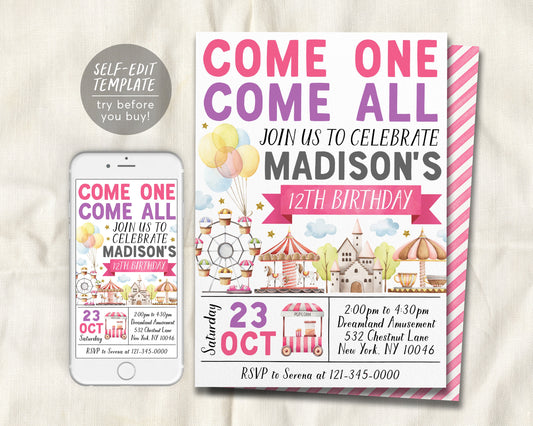 Carnival Theme Birthday Invitation Editable Template