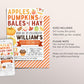 Apple and Pumpkins Birthday Invitation Editable Template, Kids Unisex Thanksgiving Bales Of Hay Party Invite, Pumpkin Patch Autumn Fall