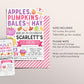 Apple and Pumpkins Birthday Invitation Editable Template, Kids Unisex Thanksgiving Bales Of Hay Party Invite, Pumpkin Patch Autumn Fall