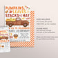 Pumpkin Truck Birthday Invitation Editable Template, Kids Unisex Pumpkin Patch Autumn Party Invite, Pumpkins Leaves Stacks Of Hay Evite