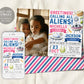 UFO Alien Joint Siblings Birthday Invitation With Photo Editable Template