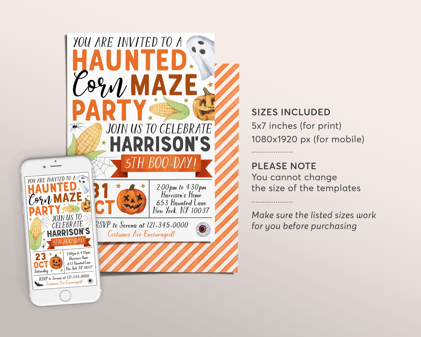 Haunted Corn Maze Birthday Invitation Editable Template, Halloween Corn Maze Party Invite, Kids Spooky Corn Field Fall Festival Evite