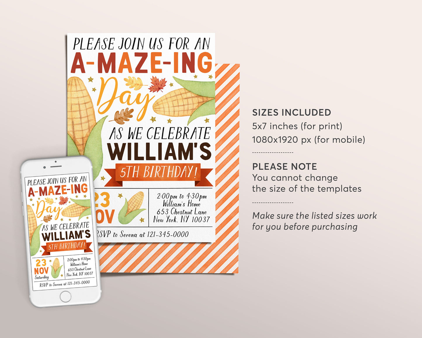 Corn Maze Birthday Invitation Editable Template, Kids Corn Field Autumn Party Invite, Fall Festival Farm Party Evite, Corn and Pumpkin Patch