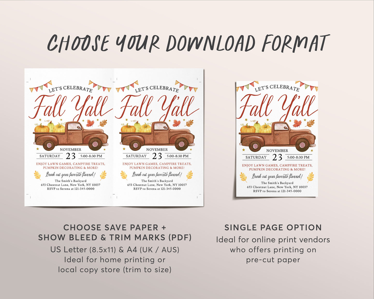 Fall Y'all Party Invitation Editable Template, Fall Festival Party Invite, Autumn Backyard Bonfire Fall Evite Neighborhood Fall Fest Church