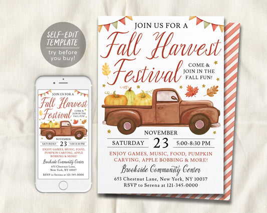 Fall Harvest Festival Invitation Editable Template