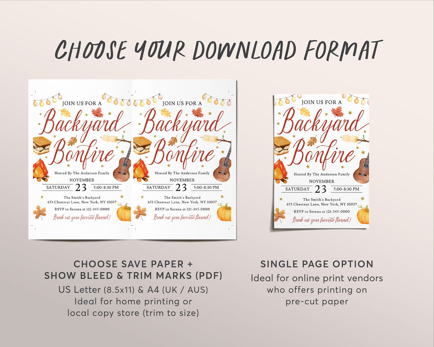 Backyard Bonfire Party Invitation Editable Template, Autumn Bonfire Smores Invite, Neighborhood Fall Fest, Fall Festival Party Evite