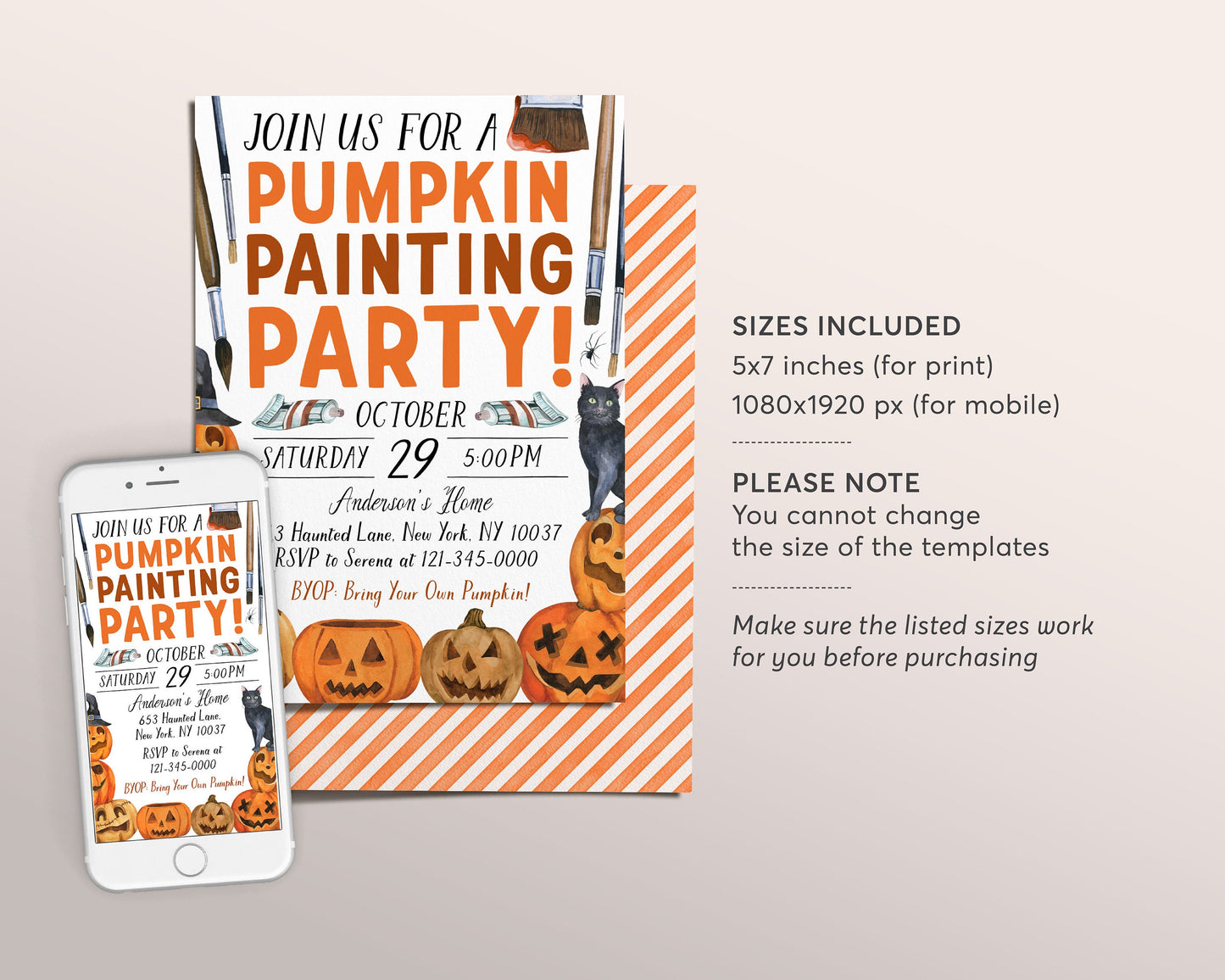 Halloween Pumpkin Painting Party Invitation Editable Template, Kids Halloween Pumpkin Art Party Night Invite, Halloween Celebration Evite