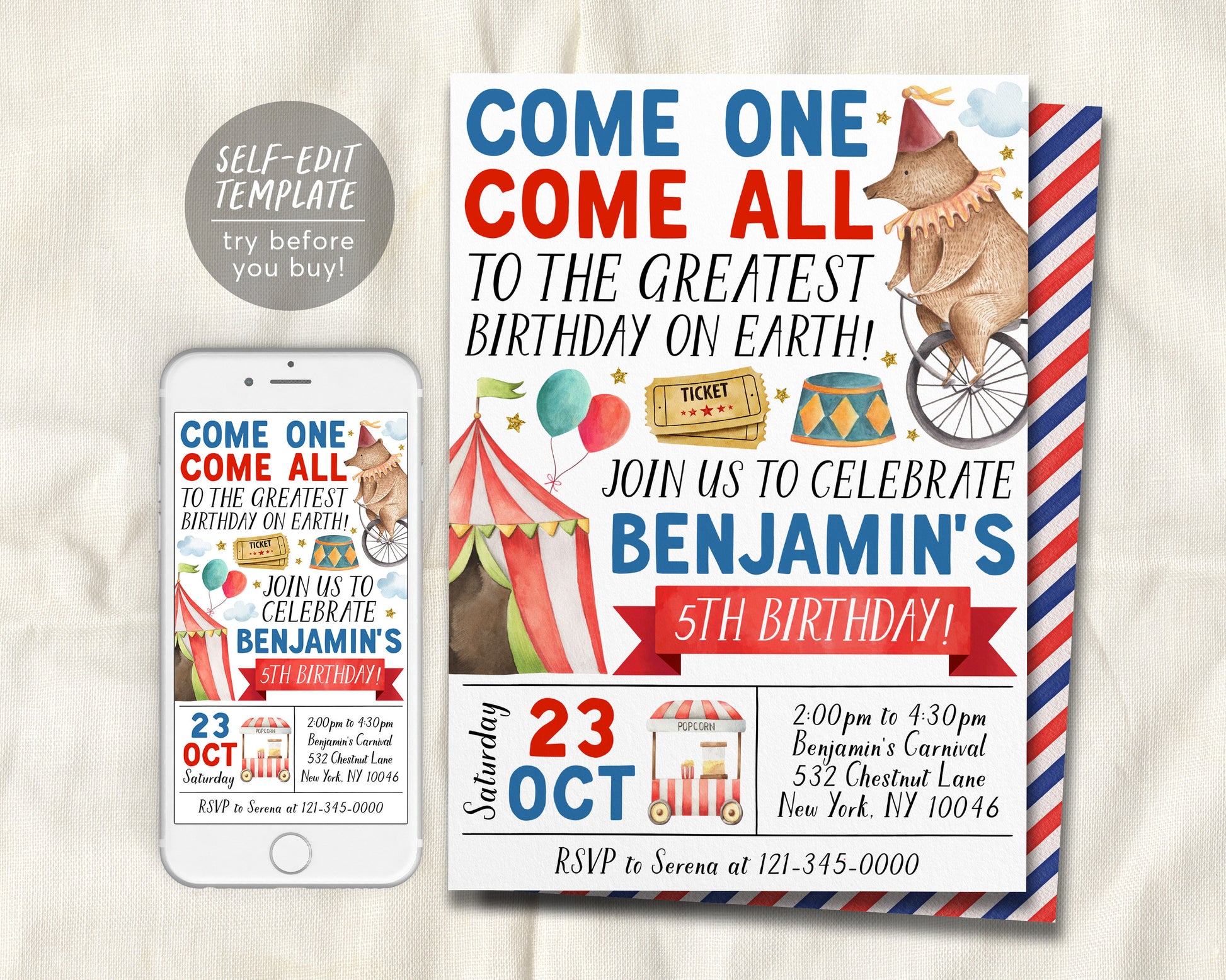 Carnival Birthday Invitation Editable Template