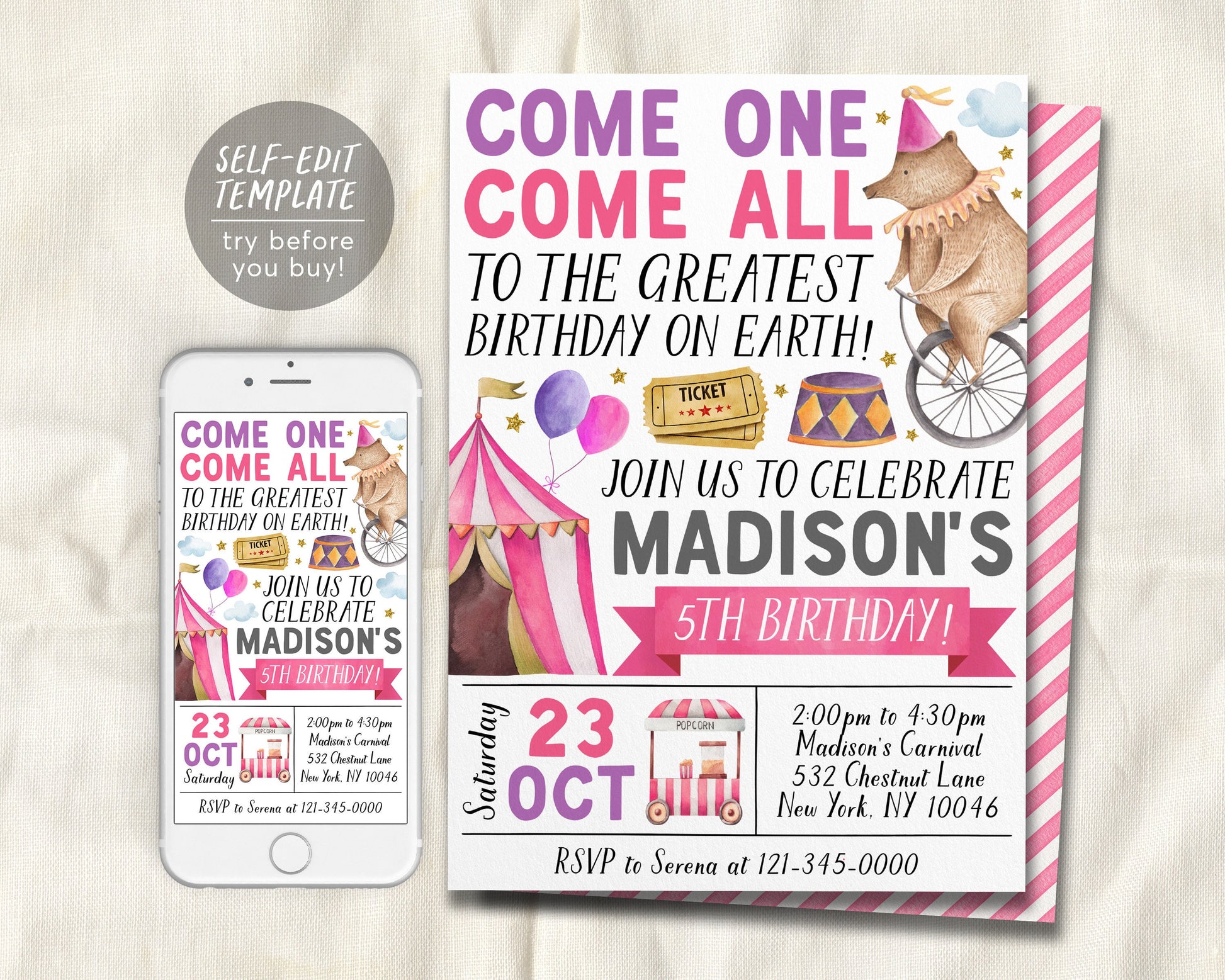 Carnival Birthday Invitation Editable Template