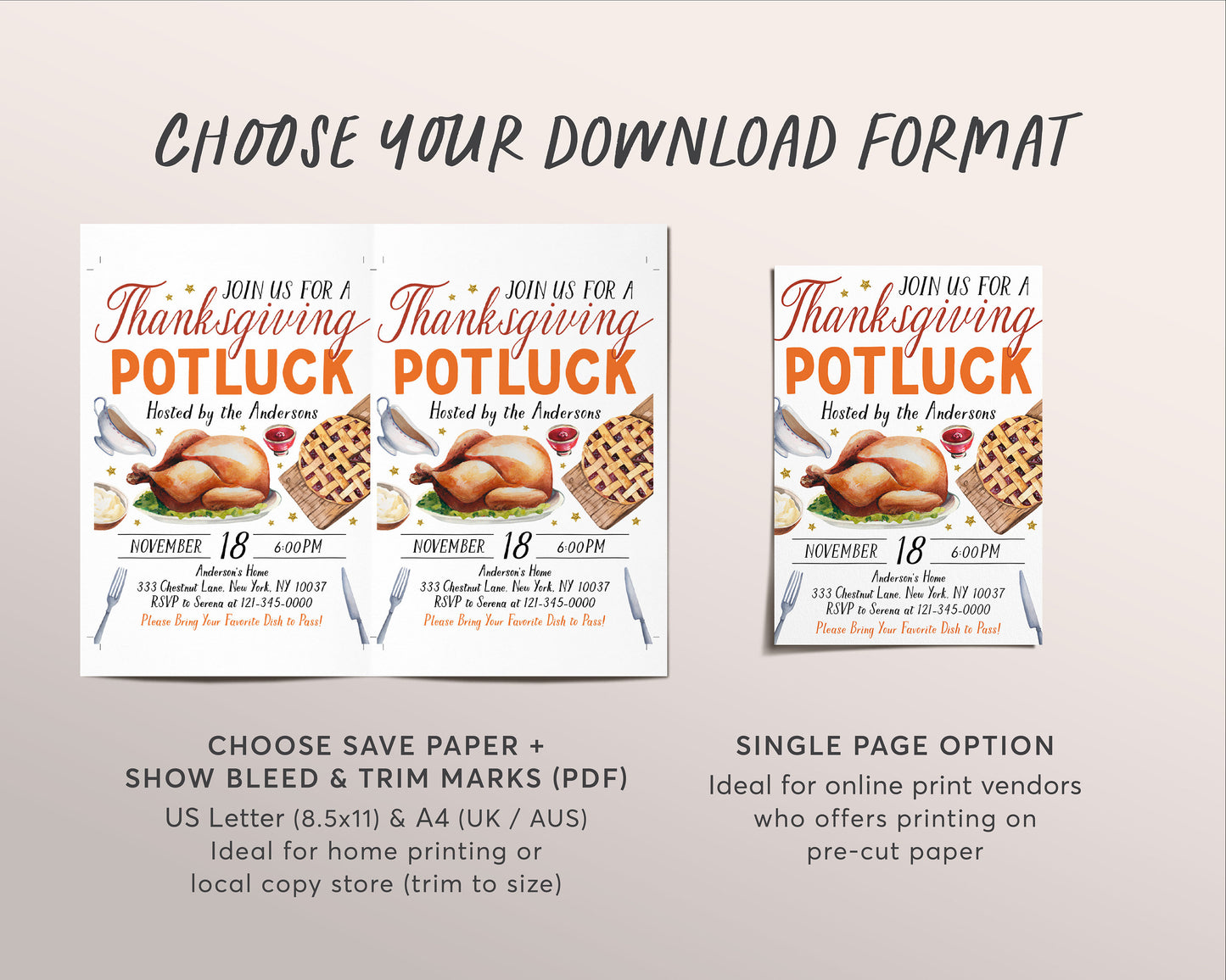 Thanksgiving Dinner Potluck Invitation Editable Template, Friendsgiving Dinner Invite, Thanksgiving Feast Evite Printable, Fall Gathering