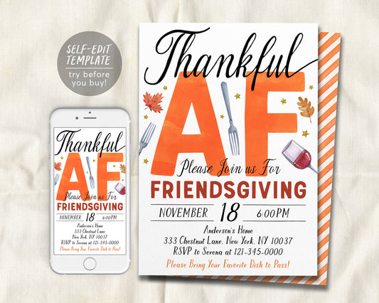 Funny Friendsgiving Dinner Party Invitation Editable Template