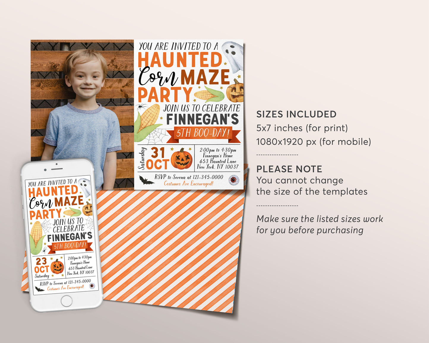 Haunted Corn Maze Birthday Invitation With Photo Editable Template, Halloween Corn Maze Party Invite, Kids Corn Field Fall Festival Evite