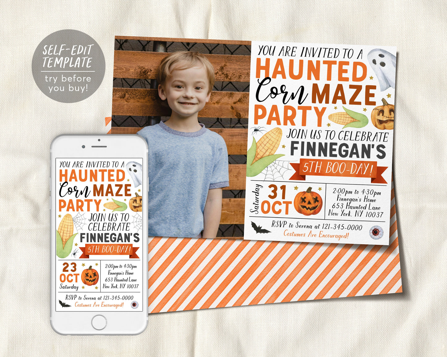 Haunted Corn Maze Birthday Invitation With Photo Editable Template