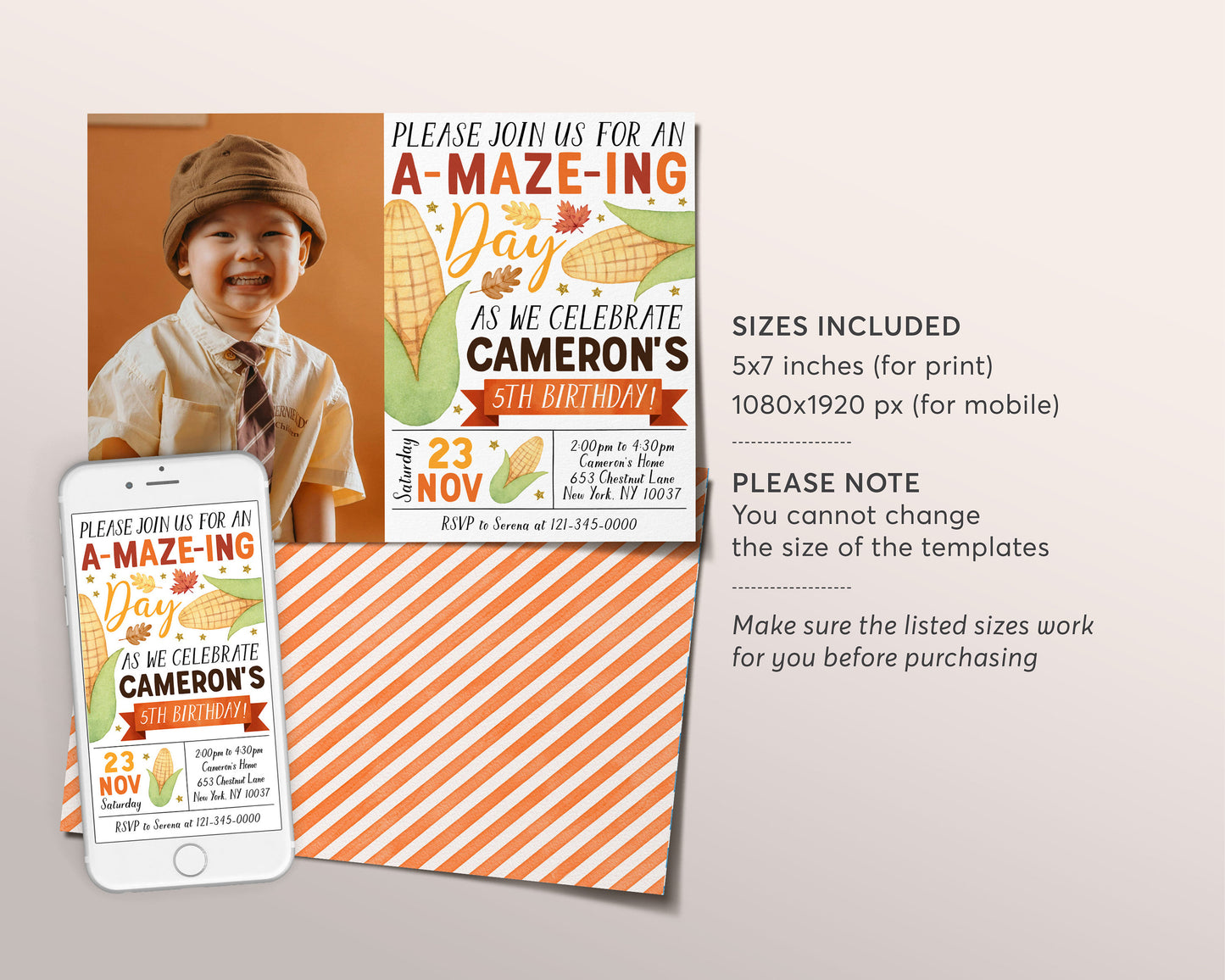 Corn Maze Birthday Invitation With Photo Editable Template, Kids Corn Field Party Invite, Fall Festival Party Evite, Corn and Pumpkin Patch