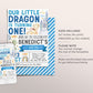 Dragon First Birthday Invitation Editable Template, Boy Magical Adventure Little Dragon Theme Party Invite , Dragons Castle Rainbow Evite