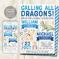 Dragon Joint Siblings Birthday Invitation Editable Template