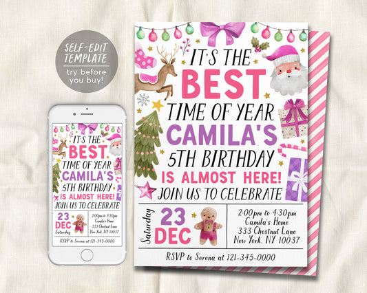 Christmas Birthday Invitation Editable Template