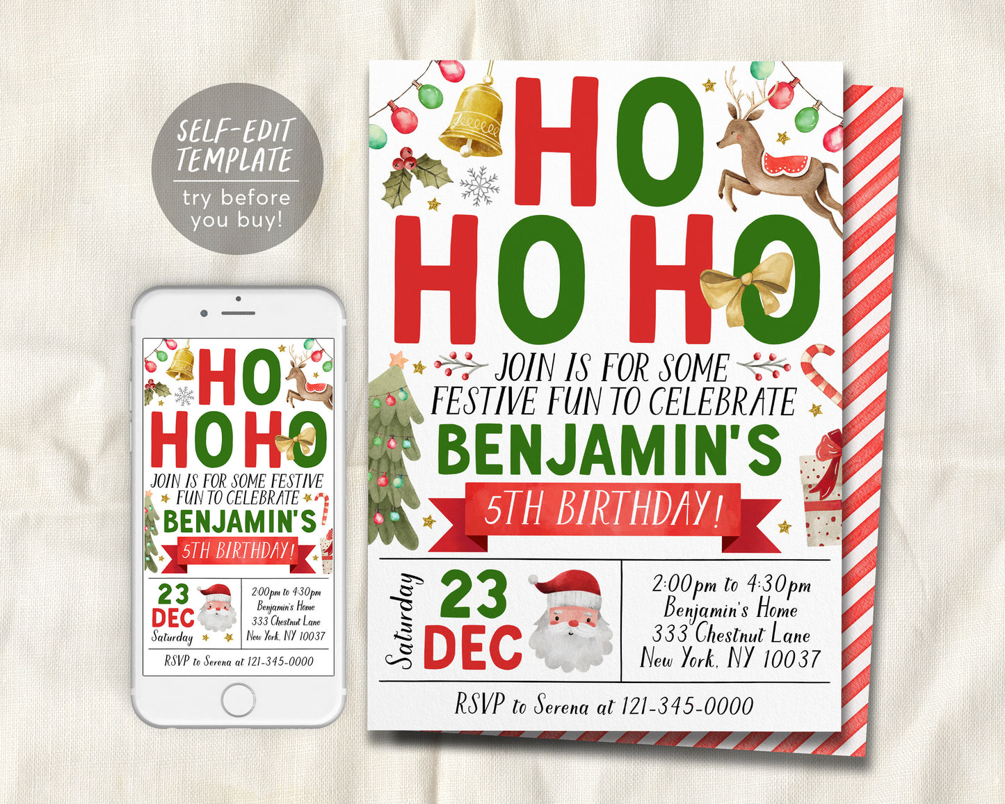 Christmas Birthday Invitation Editable Template