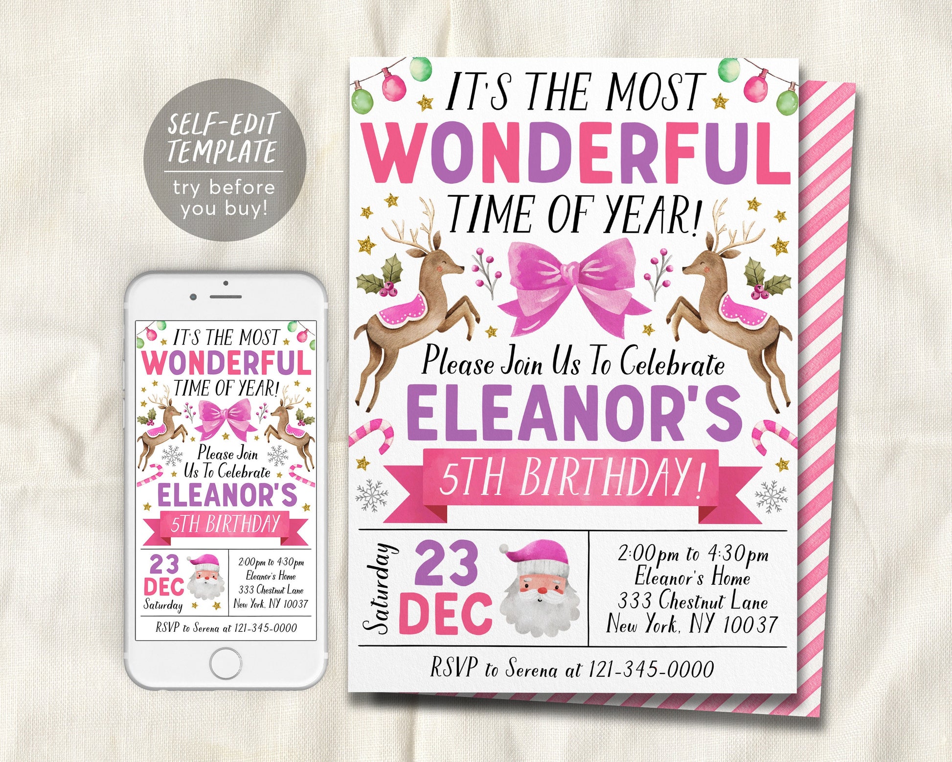 Christmas Birthday Invitation Editable Template