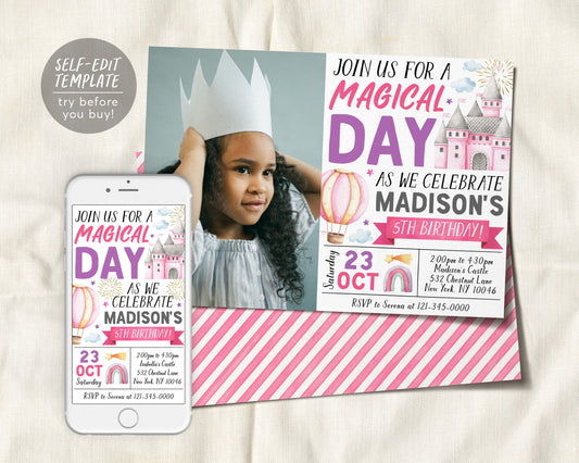 Magical Birthday Party Invitation With Photo Editable Template