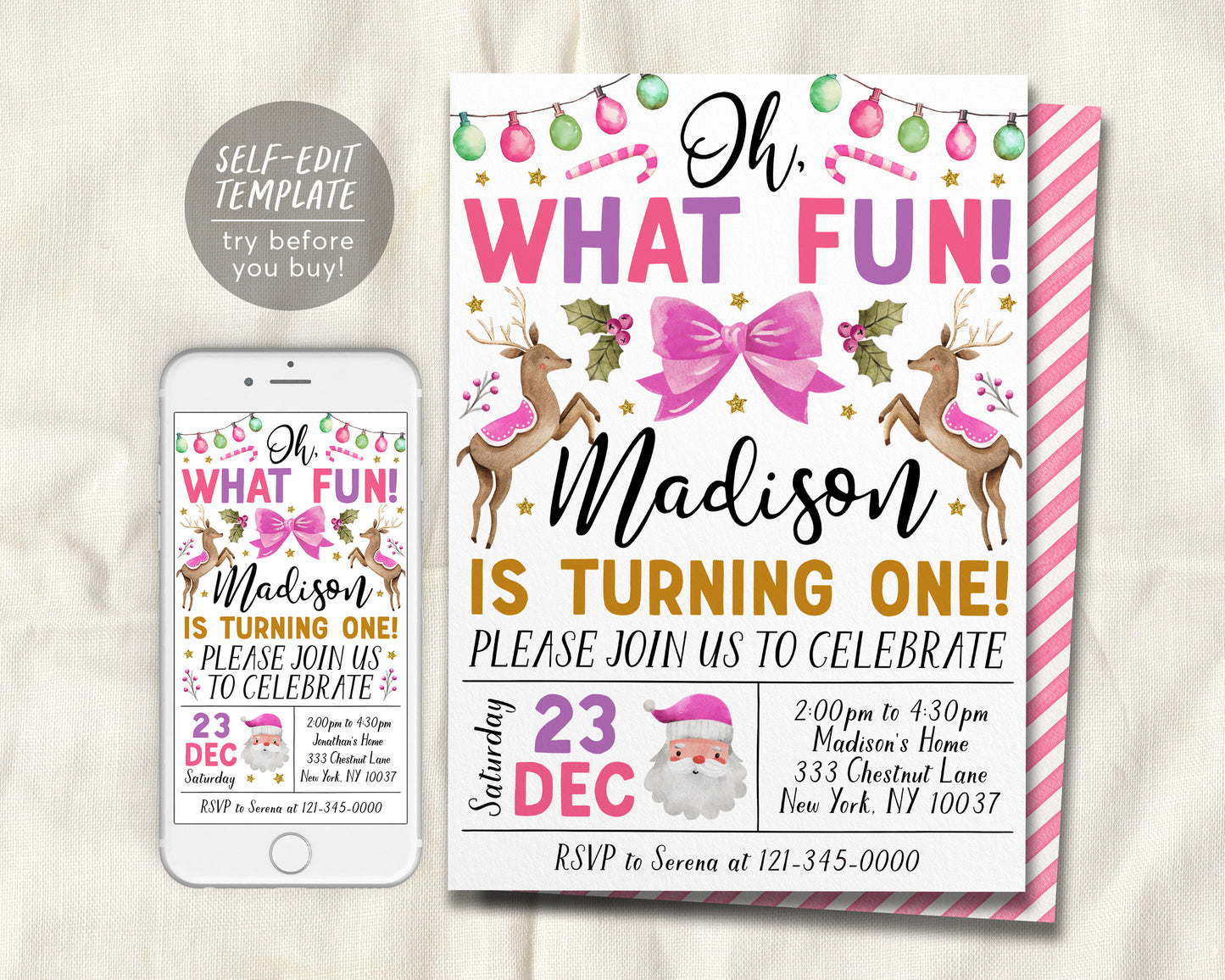 Christmas Birthday Invitation Editable Template