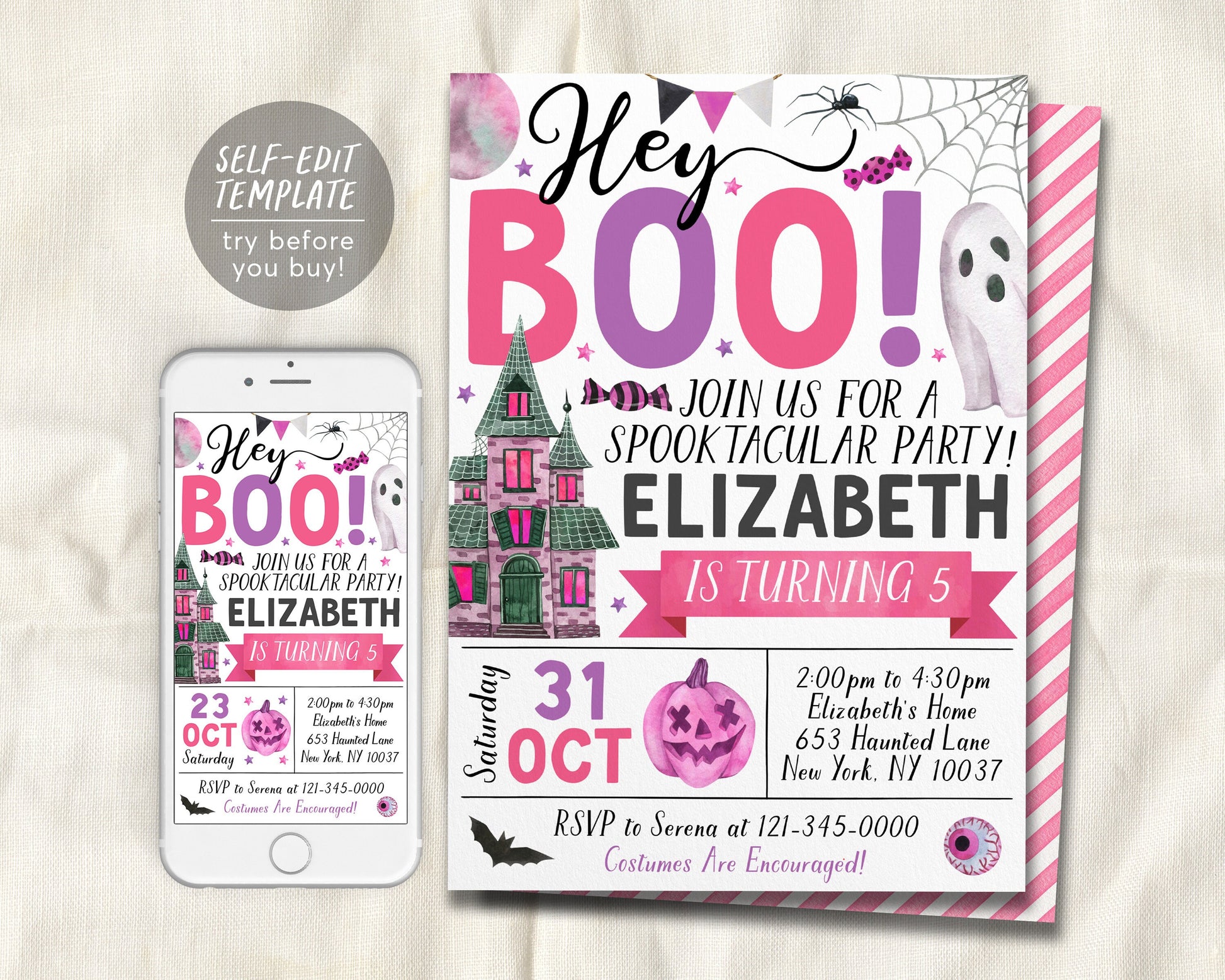 Halloween Birthday Invitation Editable Template