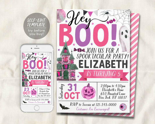 Halloween Birthday Invitation Editable Template