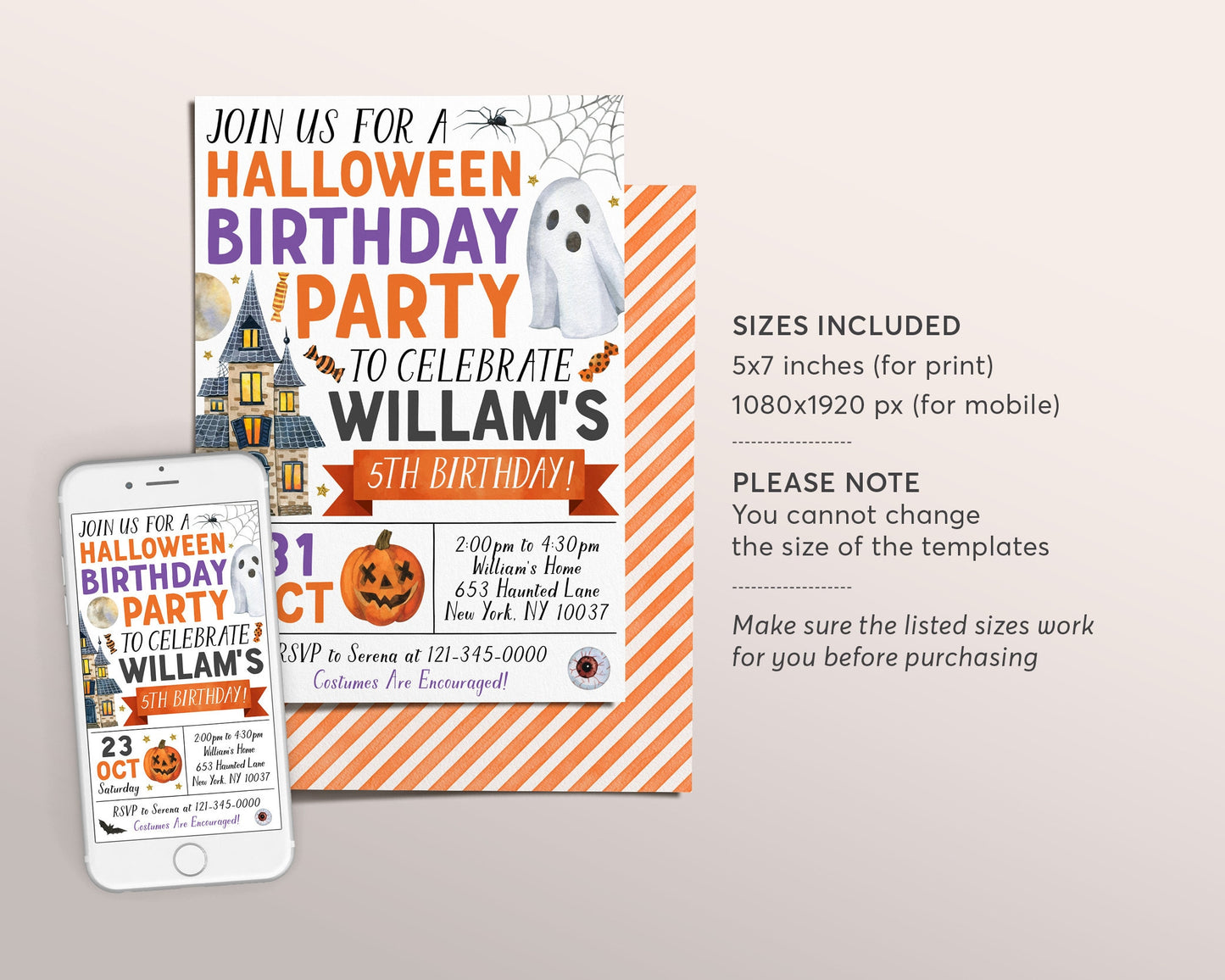 Halloween Birthday Invitation Editable Template, Ghost Party Invite, Kids Spooktacular Halloween Costume Party Evite, Haunted House